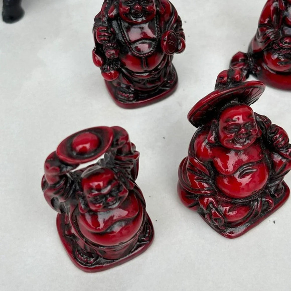 Chinese Asian Figurine Statue Set of 10 Resin Buddha Black Red Size 2"x2" - Picture 10 of 11